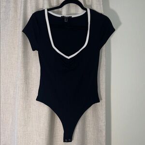 Forever 21 Black and White V-Neck Bodysuit